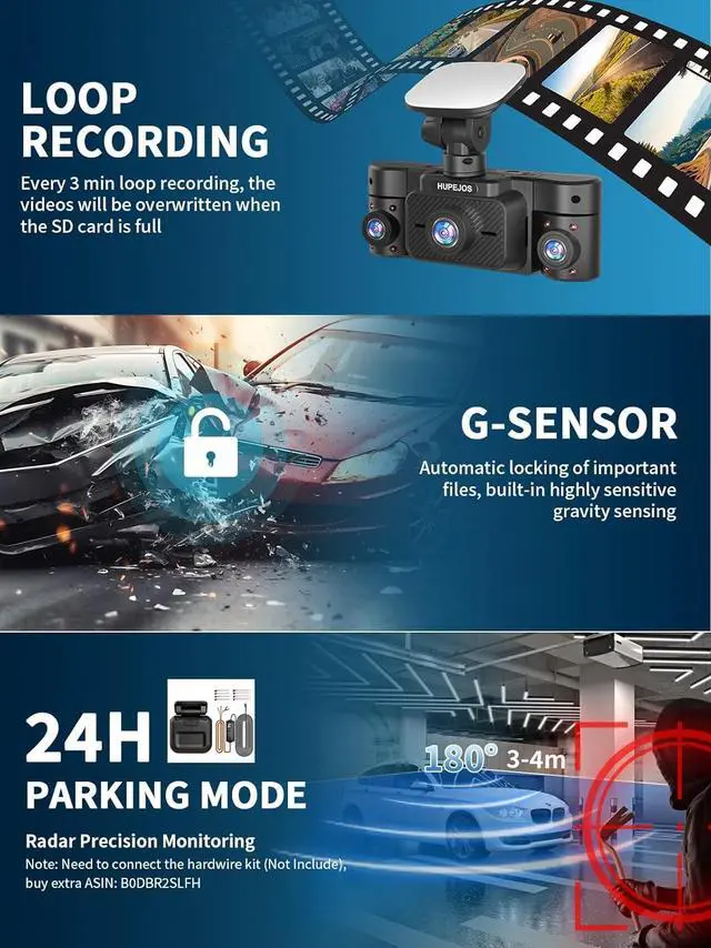 Alt view image 4 of 7 - Dash Cam Front and Rear Inside, 360° Dash Camera for Cars 4 Channel 4K/2K FHD Mini Dashcam, Car Camera Built-in WiFi GPS, with 64GB Card, Voice Control, Night Vision WDR/HDR,24/7 Parking Mode V50-4CH