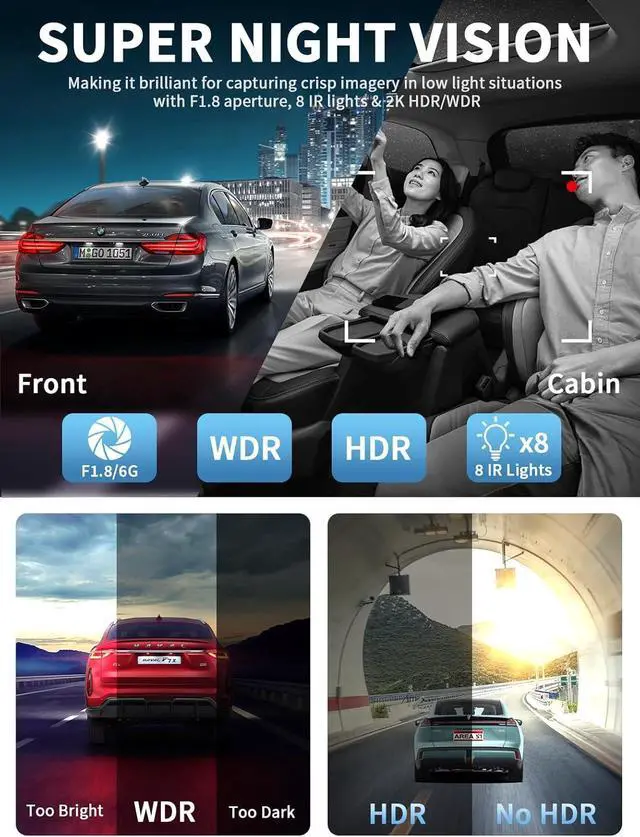 Alt view image 5 of 7 - Dash Cam Front and Rear Inside, 360° Dash Camera for Cars 4 Channel 4K/2K FHD Mini Dashcam, Car Camera Built-in WiFi GPS, with 64GB Card, Voice Control, Night Vision WDR/HDR,24/7 Parking Mode V50-4CH