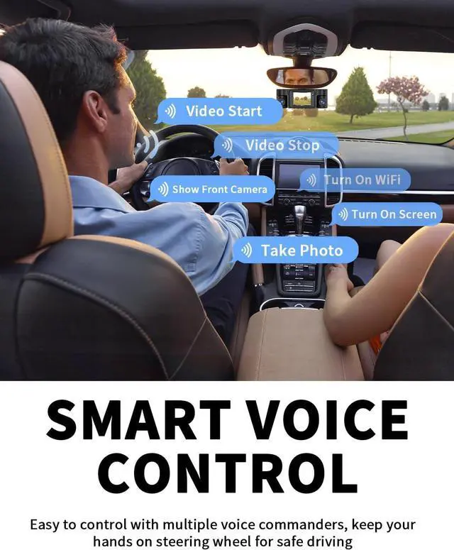 Alt view image 7 of 7 - Dash Cam Front and Rear Inside, 360° Dash Camera for Cars 4 Channel 4K/2K FHD Mini Dashcam, Car Camera Built-in WiFi GPS, with 64GB Card, Voice Control, Night Vision WDR/HDR,24/7 Parking Mode V50-4CH