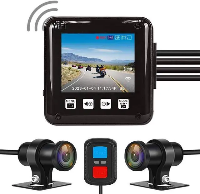 Main image of VSYSTO WiFi Motorcycle Dash Cam, 2 Inch Screen All Waterproof HD 1080P WDR SONYIMX307 150° Wide Angle Fisheye Lens Front and Rear Camera with GPS, Night Vision, G-Sensor, Loop Recording (Black-2Inch)