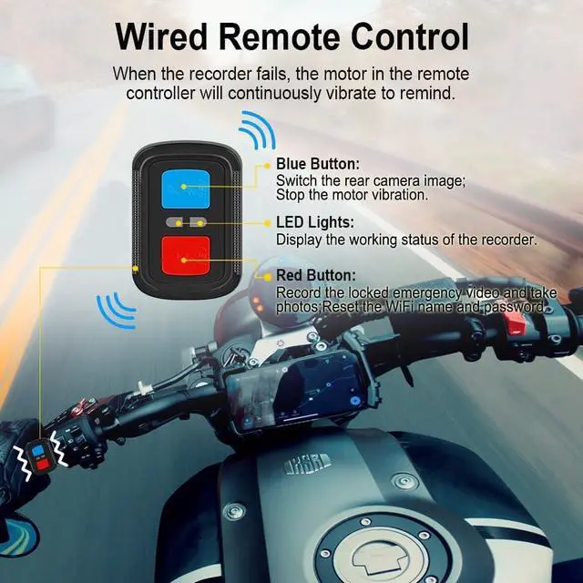 Alt view image 5 of 7 - VSYSTO WiFi Motorcycle Dash Cam, 2 Inch Screen All Waterproof HD 1080P WDR SONYIMX307 150° Wide Angle Fisheye Lens Front and Rear Camera with GPS, Night Vision, G-Sensor, Loop Recording (Black-2Inch)