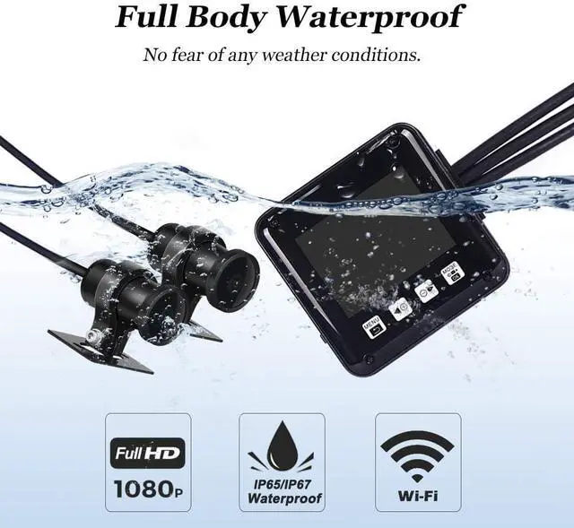 Alt view image 7 of 7 - VSYSTO WiFi Motorcycle Dash Cam, 2 Inch Screen All Waterproof HD 1080P WDR SONYIMX307 150° Wide Angle Fisheye Lens Front and Rear Camera with GPS, Night Vision, G-Sensor, Loop Recording (Black-2Inch)