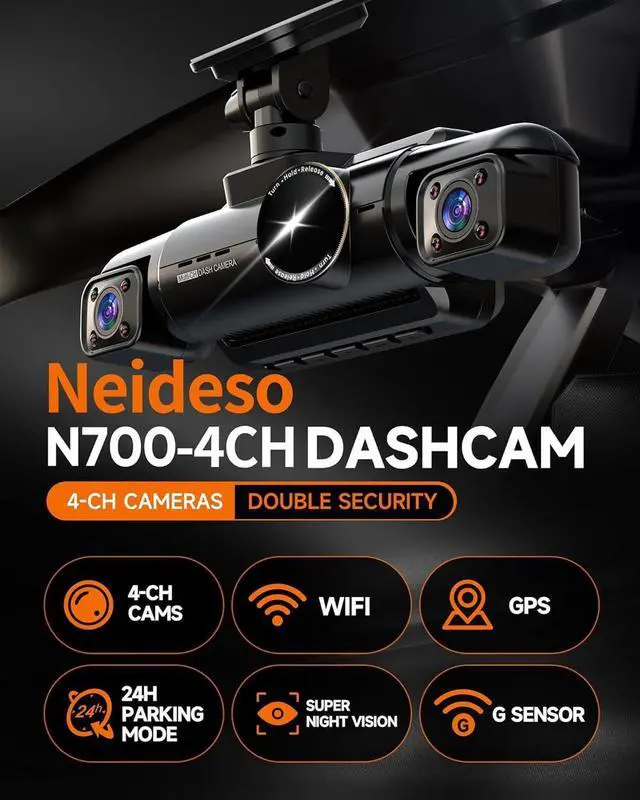 Alt view image 3 of 7 - 360° Dash Cam Front, Rear and Inside, 4 Channel 3K+3*1080P, 5GHz Wi-Fi GPS, Voice Control, 4K+1080P*2 Dash Camera for Cars, CPL Filter, Free 64GB SD Card, Night Vision, 24H Parking Mode(N700)