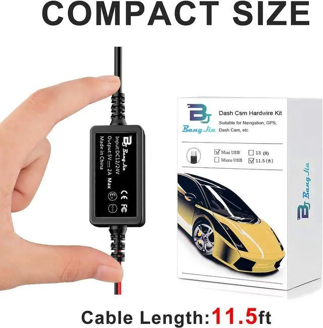Alt view image 7 of 7 - Dash Cam Hardwire Kit Mini USB Bangjia 12V-24V to 5V/2A | Car Dash Camera Charger Power Cord11.5ft) Suitable for Driving Eecorders,Rearview Mirrors, GPS Navigators