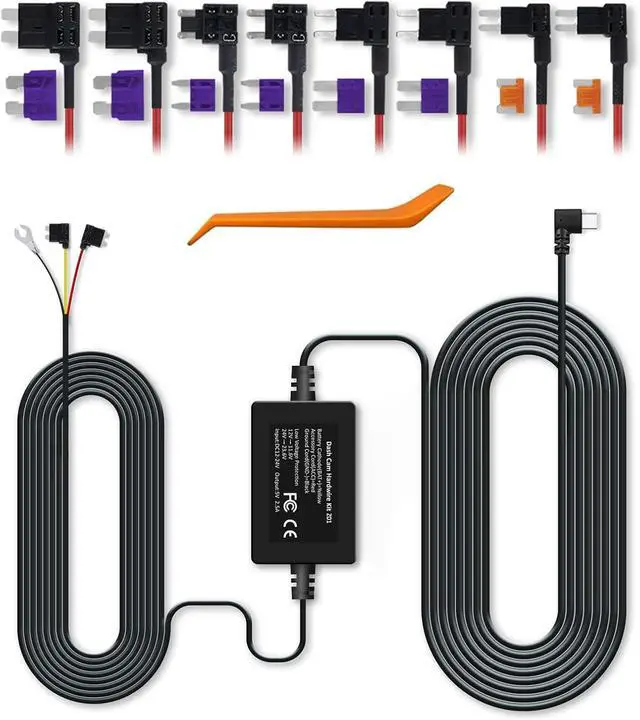 Main image of Type-C Dash Cam Hardwire Kit, 11.5ft Hard Wire Kit for G900, Low-Voltage Protection for Parking Mode, Converts 12V - 24V to 5V/3A,4 Fuses Kit and Installation Tool