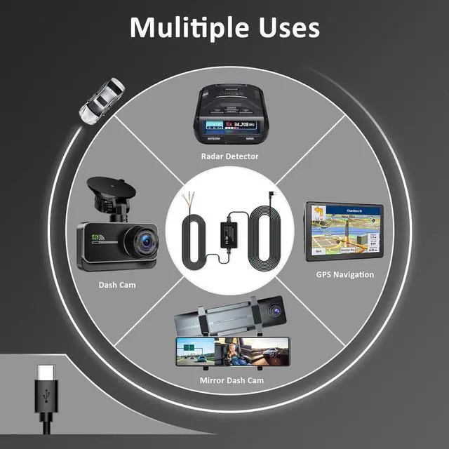 Alt view image 2 of 5 - Type-C Dash Cam Hardwire Kit, 11.5ft Hard Wire Kit for G900, Low-Voltage Protection for Parking Mode, Converts 12V - 24V to 5V/3A,4 Fuses Kit and Installation Tool