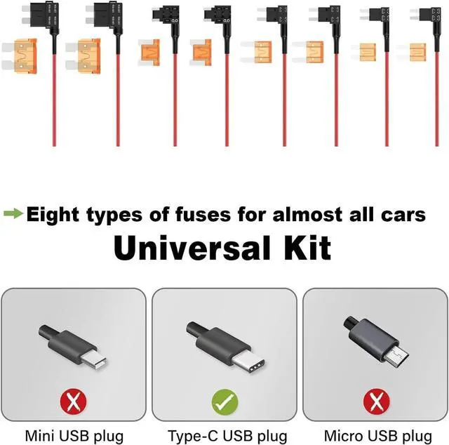 Alt view image 5 of 5 - Type-C Dash Cam Hardwire Kit, 11.5ft Hard Wire Kit for G900, Low-Voltage Protection for Parking Mode, Converts 12V - 24V to 5V/3A,4 Fuses Kit and Installation Tool