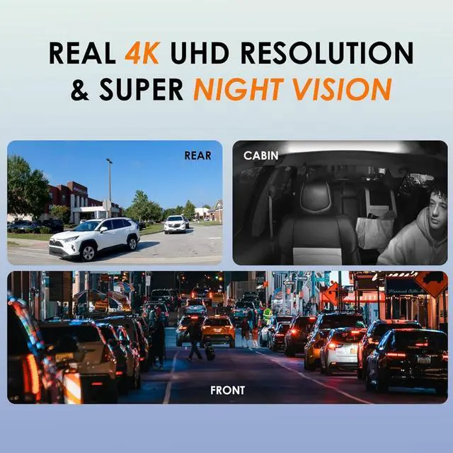 Alt view image 3 of 5 - 4K 3-Channel Dash Cam with Wi-Fi, GPS, Voice Control, G-Sensor, and Loop Recording  Super Capacitor, 170° Wide Angle, 32GB MicroSD Included