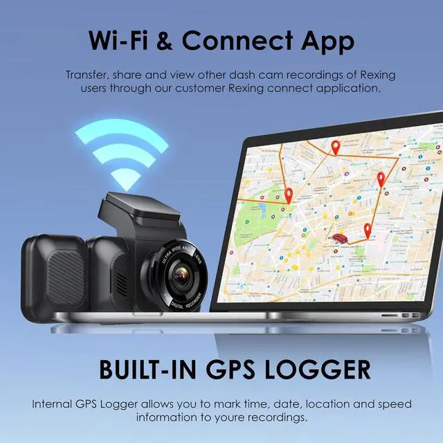 Alt view image 4 of 5 - 4K 3-Channel Dash Cam with Wi-Fi, GPS, Voice Control, G-Sensor, and Loop Recording  Super Capacitor, 170° Wide Angle, 32GB MicroSD Included