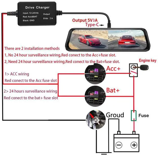 Alt view image 3 of 5 - Upgraded Dash Cam Hardwire Kit Type-C USB Hard Wire Kit 12V-24V to 5V 3A Dash cam hardwire kit USB c (13ft)