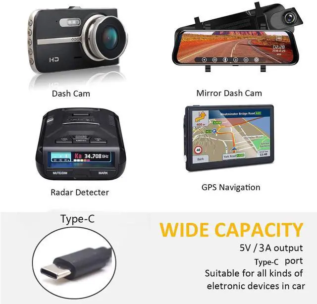 Alt view image 4 of 5 - Upgraded Dash Cam Hardwire Kit Type-C USB Hard Wire Kit 12V-24V to 5V 3A Dash cam hardwire kit USB c (13ft)