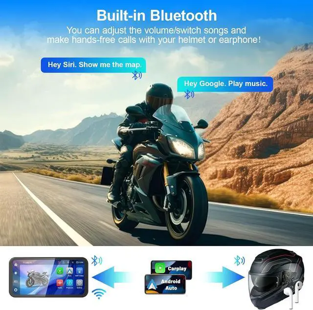 Alt view image 5 of 7 - Motorcycle Dash Cam, Motorcycle Apple Carplay & Android Auto GPS Navigation for Motorbike, 6.25" IPS Waterproof Touchscreen, Dual HD 1080P Cameras, Support, Siri, Google Assistant, SD-128GB