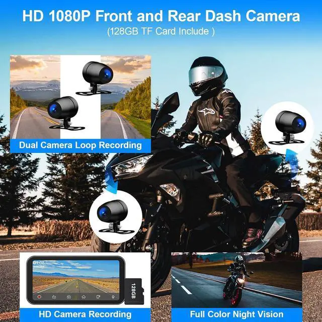 Alt view image 3 of 7 - Motorcycle Dash Cam, Motorcycle Apple Carplay & Android Auto GPS Navigation for Motorbike, 6.25" IPS Waterproof Touchscreen, Dual HD 1080P Cameras, Support, Siri, Google Assistant, SD-128GB