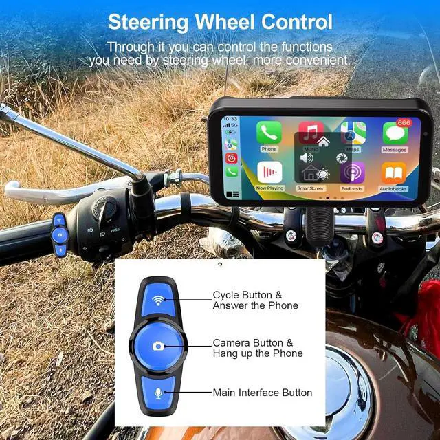 Alt view image 4 of 7 - Motorcycle Dash Cam, Motorcycle Apple Carplay & Android Auto GPS Navigation for Motorbike, 6.25" IPS Waterproof Touchscreen, Dual HD 1080P Cameras, Support, Siri, Google Assistant, SD-128GB