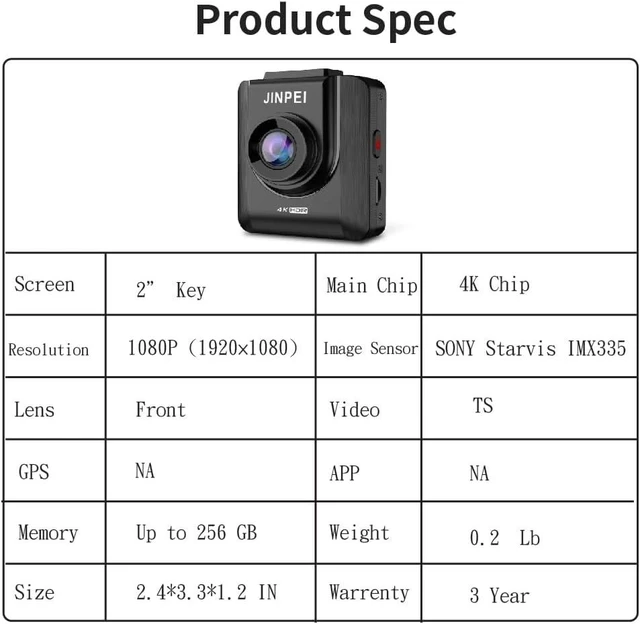 Alt view image 3 of 7 - 4K Front Dash Cam 64GB Included, Car Dashboard Camera Recorder with UHD 2160P, 2" IPS Screen, 150° Wide Angle, HDR, Night Vision,JD-19B-4K