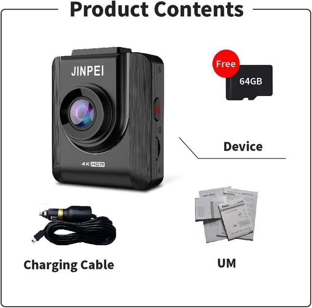 Alt view image 4 of 7 - 4K Front Dash Cam 64GB Included, Car Dashboard Camera Recorder with UHD 2160P, 2" IPS Screen, 150° Wide Angle, HDR, Night Vision,JD-19B-4K