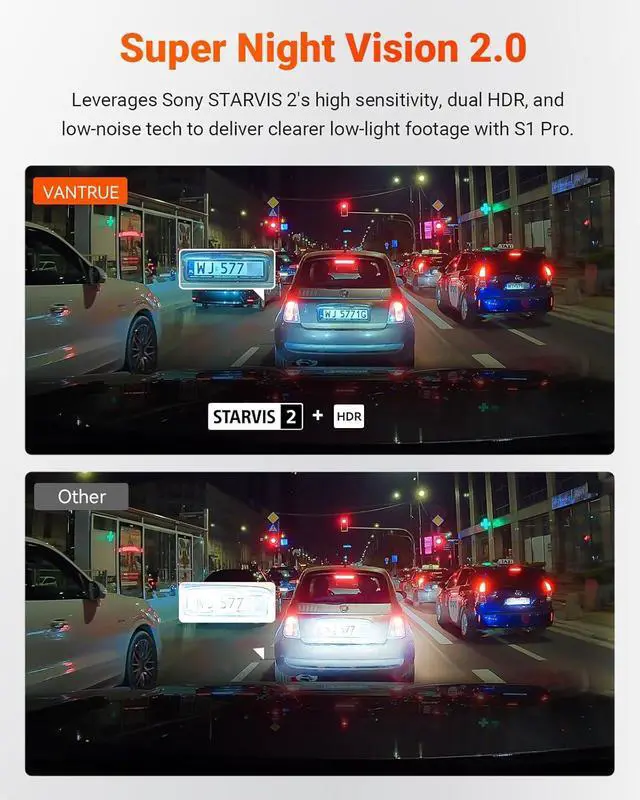 Alt view image 3 of 7 - Vantrue S1 Pro Dual Dash Cam Front and Rear, 1440P/60FPS Dash Camera w/2.7K, STARVIS 2, HDR Night Vision, 5G WiFi, Optional Remote Live View, GPS, Voice Control,24/7 Parking Mode, Support 512GB Max