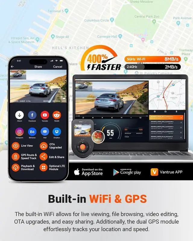 Alt view image 4 of 7 - Vantrue S1 Pro Dual Dash Cam Front and Rear, 1440P/60FPS Dash Camera w/2.7K, STARVIS 2, HDR Night Vision, 5G WiFi, Optional Remote Live View, GPS, Voice Control,24/7 Parking Mode, Support 512GB Max