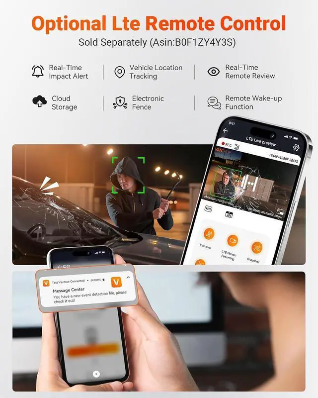 Alt view image 5 of 7 - Vantrue S1 Pro Dual Dash Cam Front and Rear, 1440P/60FPS Dash Camera w/2.7K, STARVIS 2, HDR Night Vision, 5G WiFi, Optional Remote Live View, GPS, Voice Control,24/7 Parking Mode, Support 512GB Max