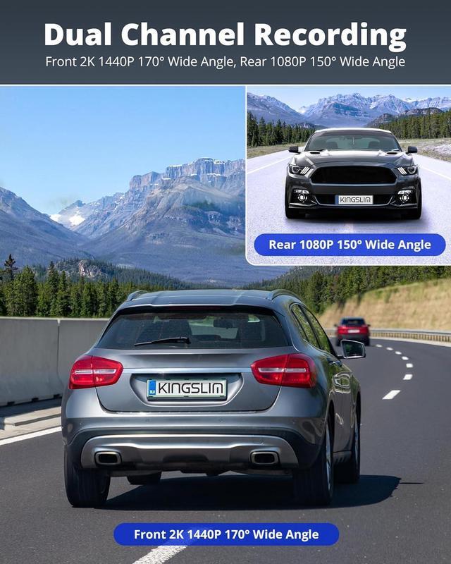 Alt view image 3 of 7 - Kingslim Dash Cam Front and Rear 2K+1080P, Mini WiFi Dash Camera for Cars Dual Dashcam Parking Monitor, Loop Recording, Car Camera Support Max 256GB (E2PRO)
