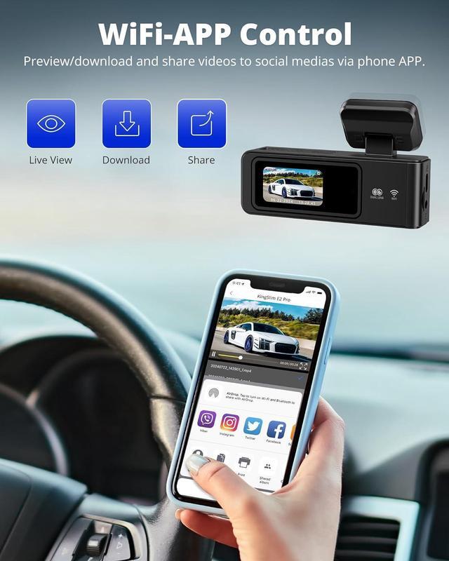 Alt view image 4 of 7 - Kingslim Dash Cam Front and Rear 2K+1080P, Mini WiFi Dash Camera for Cars Dual Dashcam Parking Monitor, Loop Recording, Car Camera Support Max 256GB (E2PRO)