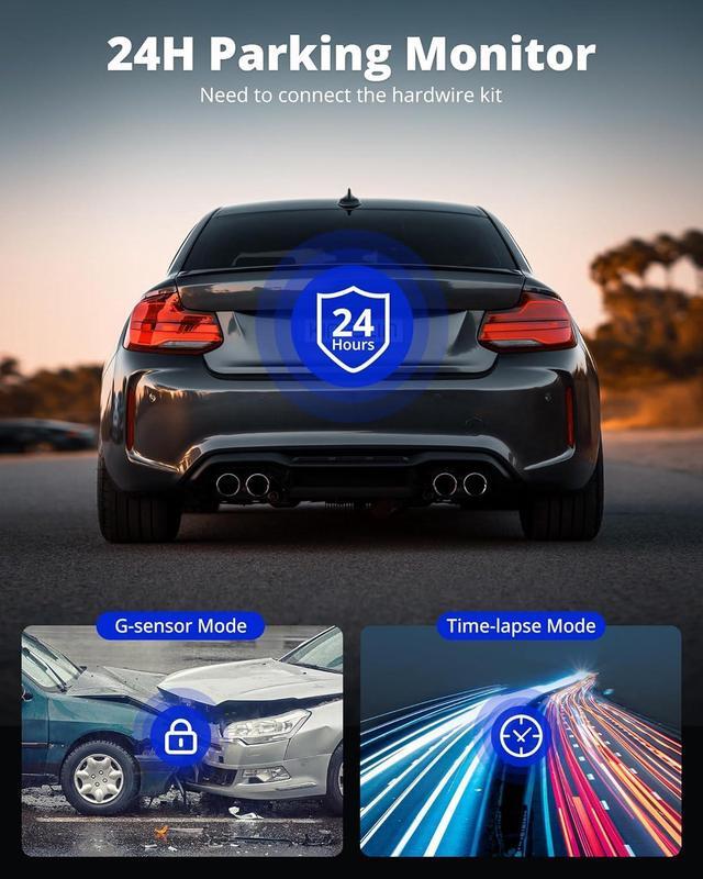 Alt view image 5 of 7 - Kingslim Dash Cam Front and Rear 2K+1080P, Mini WiFi Dash Camera for Cars Dual Dashcam Parking Monitor, Loop Recording, Car Camera Support Max 256GB (E2PRO)