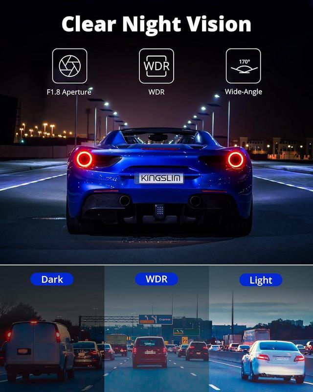 Alt view image 6 of 7 - Kingslim Dash Cam Front and Rear 2K+1080P, Mini WiFi Dash Camera for Cars Dual Dashcam Parking Monitor, Loop Recording, Car Camera Support Max 256GB (E2PRO)