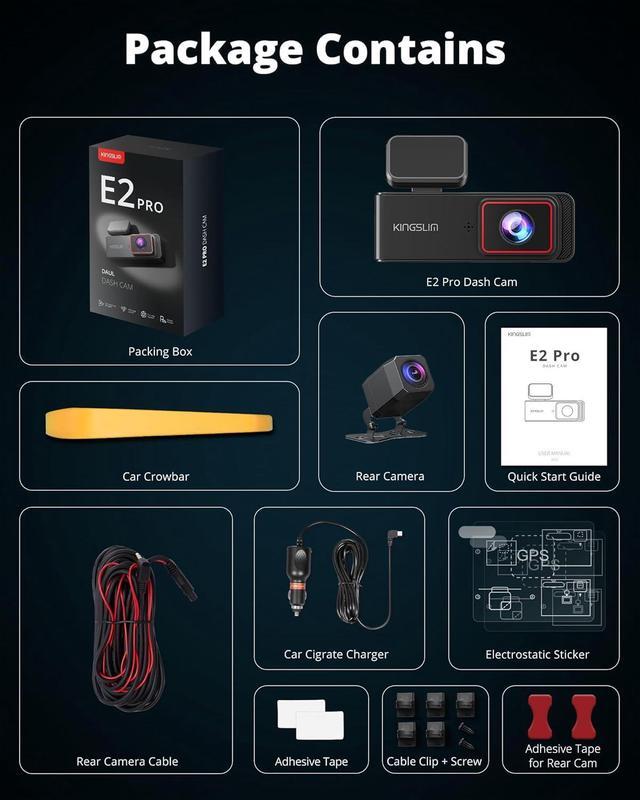 Alt view image 7 of 7 - Kingslim Dash Cam Front and Rear 2K+1080P, Mini WiFi Dash Camera for Cars Dual Dashcam Parking Monitor, Loop Recording, Car Camera Support Max 256GB (E2PRO)
