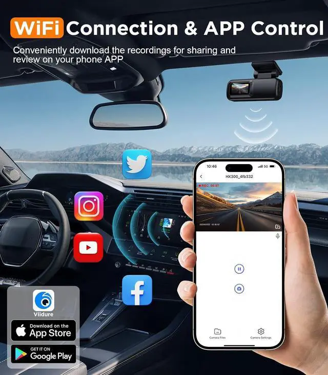 Alt view image 3 of 7 - Dash Cam Front, WiFi FHD 1080P Car Camera with 32G SD Card, Mini Dash cam for Cars with Night Vision, WDR, 160° Wide Angle, Loop Recording, G-Sensor, APP, 24 Hours Parking Mode Supports