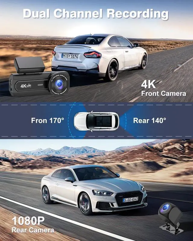 Alt view image 3 of 7 - 4K Dash Cam Front and Rear, Otovoda WiFi Dash Camera for Cars with App, UHD 2160P Night Vision, 2.99" IPS Screen, Dashcam with 64GB Card, 24H Parking Mode, WDR