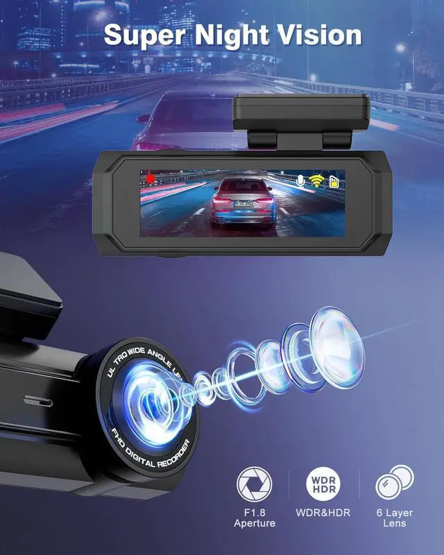 Alt view image 4 of 7 - 4K Dash Cam Front and Rear, Otovoda WiFi Dash Camera for Cars with App, UHD 2160P Night Vision, 2.99" IPS Screen, Dashcam with 64GB Card, 24H Parking Mode, WDR