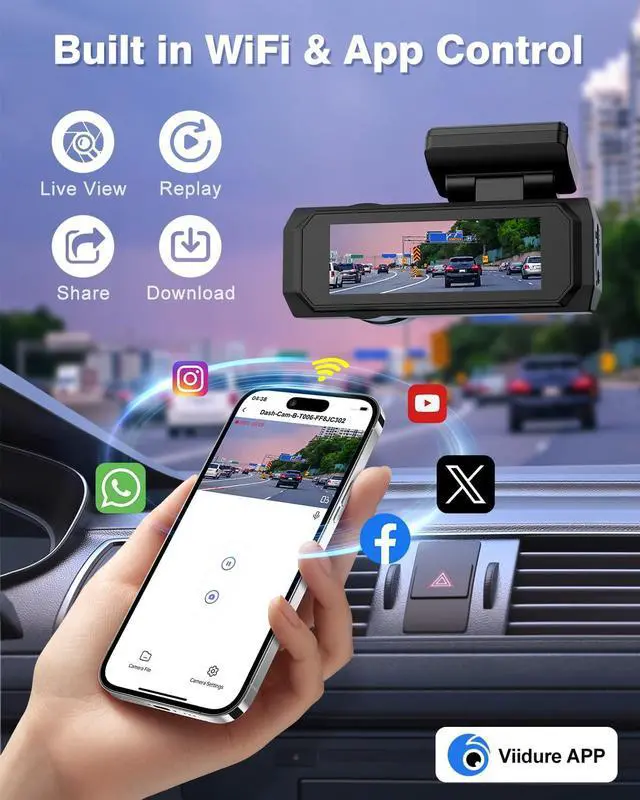 Alt view image 5 of 7 - 4K Dash Cam Front and Rear, Otovoda WiFi Dash Camera for Cars with App, UHD 2160P Night Vision, 2.99" IPS Screen, Dashcam with 64GB Card, 24H Parking Mode, WDR