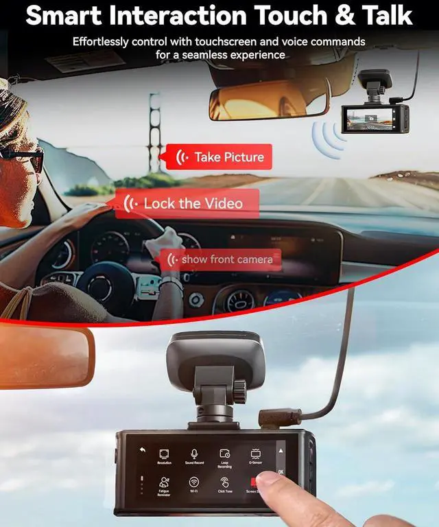 Alt view image 3 of 7 - REDTIGER 4K HDR Dash Cam Front and Rear, STARVIS 2 Sensor, 5.8GHz WiFi APP, 3.18" Touchscreen, Voice Control, 128G Card Included, WDR, Dash Camera for Cars with GPS, 24H Parking Mode(F7N Elite)