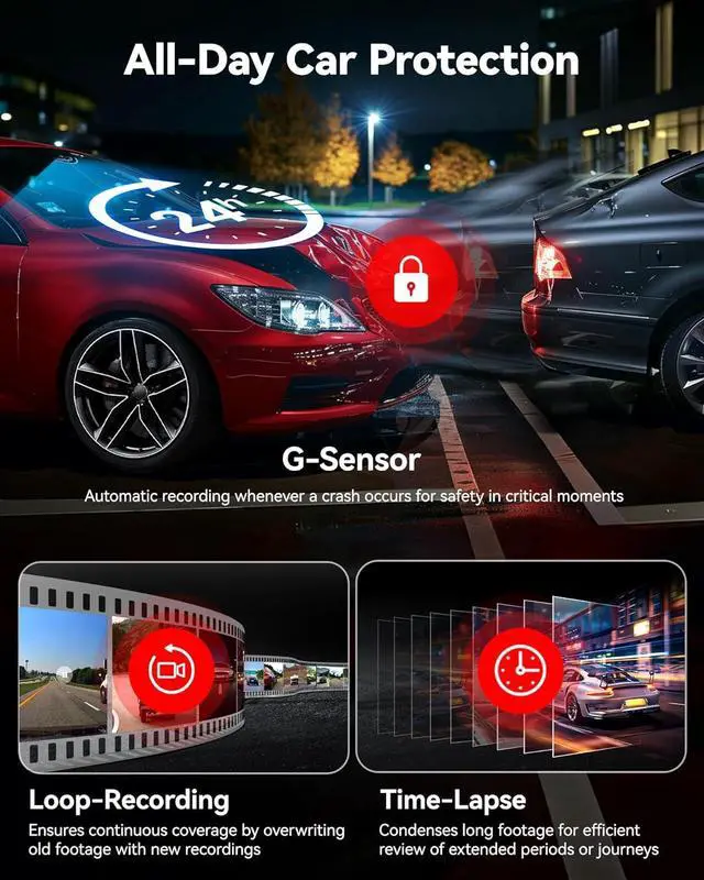 Alt view image 5 of 7 - REDTIGER 4K HDR Dash Cam Front and Rear, STARVIS 2 Sensor, 5.8GHz WiFi APP, 3.18" Touchscreen, Voice Control, 128G Card Included, WDR, Dash Camera for Cars with GPS, 24H Parking Mode(F7N Elite)