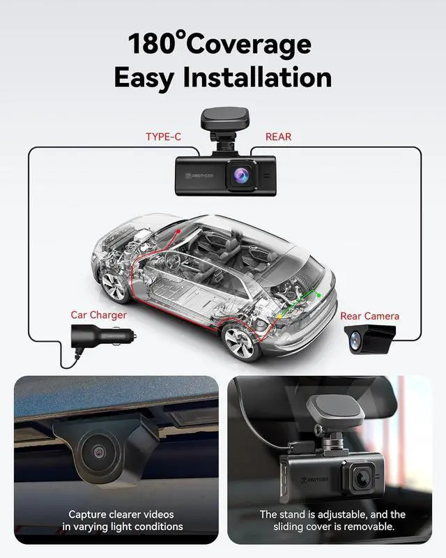 Alt view image 7 of 7 - REDTIGER 4K HDR Dash Cam Front and Rear, STARVIS 2 Sensor, 5.8GHz WiFi APP, 3.18" Touchscreen, Voice Control, 128G Card Included, WDR, Dash Camera for Cars with GPS, 24H Parking Mode(F7N Elite)