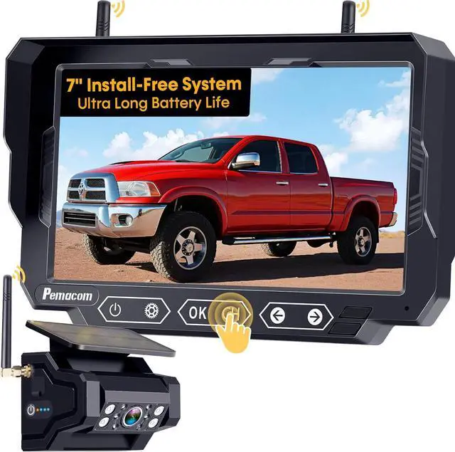 Main image of Magnetic Solar Wireless Backup Camera: 7" Portable 1 Min Easy Install Scratch-Proof No Delay Backup Camera for Truck Rechargeable HD 1080P for Trailer Small RV Camper Pemacom P15