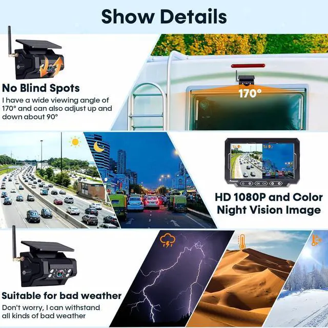 Alt view image 5 of 7 - Magnetic Solar Wireless Backup Camera: 7" Portable 1 Min Easy Install Scratch-Proof No Delay Backup Camera for Truck Rechargeable HD 1080P for Trailer Small RV Camper Pemacom P15