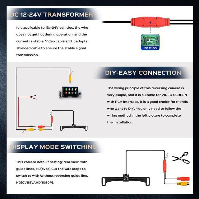 Alt view image 4 of 7 - Backup Camera, License Plate Backup Camera for car,AHD 1080P Metal 170 Degree Wide Angle Rearview Reversing Camera,Reverse Rear View Camera for Car Vehicle SUV RV [HD/AHD]
