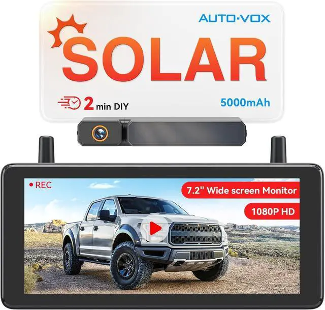 Main image of 7.2" DVR Portable Solar Wireless Backup Camera:HD 1080P 2 Min Quick Installation Support 2 Split Screen Back up Camera, IP69K Waterproof Reverse Camera for Car, Van, SUV, Truck, Trailer