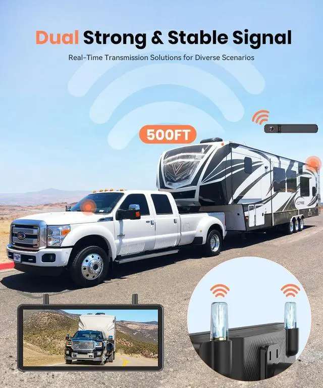 Alt view image 3 of 7 - 7.2" DVR Portable Solar Wireless Backup Camera:HD 1080P 2 Min Quick Installation Support 2 Split Screen Back up Camera, IP69K Waterproof Reverse Camera for Car, Van, SUV, Truck, Trailer