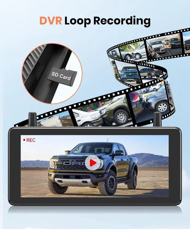 Alt view image 7 of 7 - 7.2" DVR Portable Solar Wireless Backup Camera:HD 1080P 2 Min Quick Installation Support 2 Split Screen Back up Camera, IP69K Waterproof Reverse Camera for Car, Van, SUV, Truck, Trailer