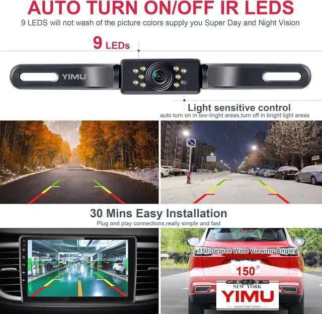 Alt view image 5 of 7 - YIMU Car Backup Camera, License Plate Camera with 7 LED Lights Rear Camera, HD Night Vision Rear View Camera,Wide View Angle, IP69K Waterproof Reverse Vehicle Camera for Cars,SUV,Trucks,RV, Pickup