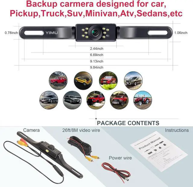 Alt view image 7 of 7 - YIMU Car Backup Camera, License Plate Camera with 7 LED Lights Rear Camera, HD Night Vision Rear View Camera,Wide View Angle, IP69K Waterproof Reverse Vehicle Camera for Cars,SUV,Trucks,RV, Pickup