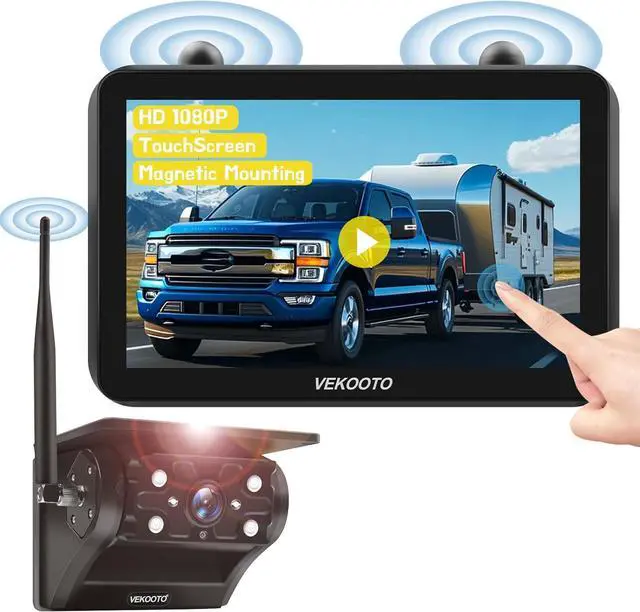 Main image of VEKOOTO Magnetic Solar Wireless Backup Camera VK7, 7'' IPS Touchscreen Monitor HD1080P No Wiring Rechargeable Camera for RV, Trailer, Camper, Car