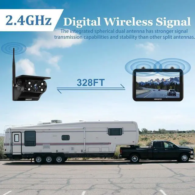 Alt view image 3 of 7 - VEKOOTO Magnetic Solar Wireless Backup Camera VK7, 7'' IPS Touchscreen Monitor HD1080P No Wiring Rechargeable Camera for RV, Trailer, Camper, Car