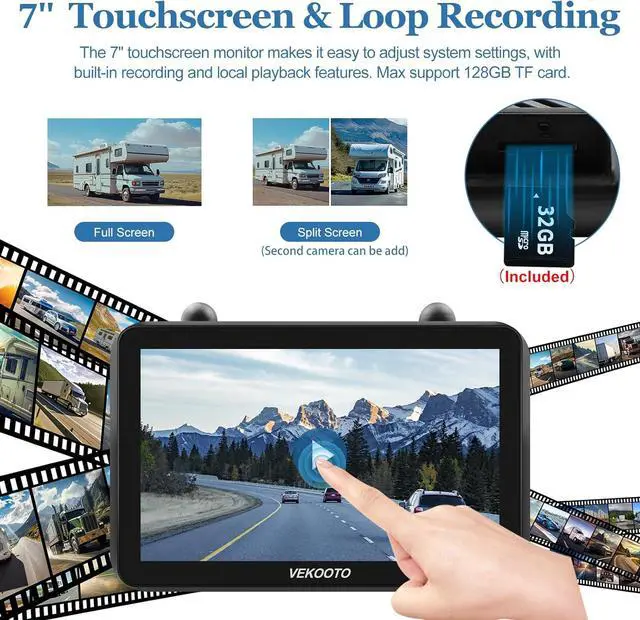 Alt view image 4 of 7 - VEKOOTO Magnetic Solar Wireless Backup Camera VK7, 7'' IPS Touchscreen Monitor HD1080P No Wiring Rechargeable Camera for RV, Trailer, Camper, Car
