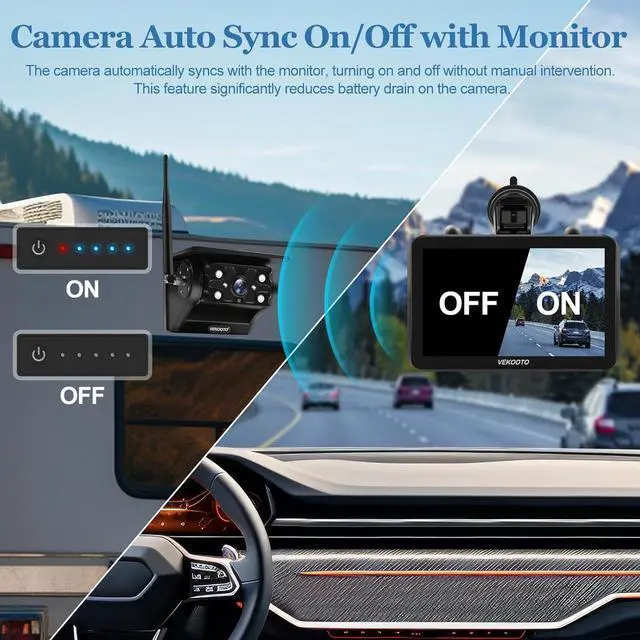 Alt view image 5 of 7 - VEKOOTO Magnetic Solar Wireless Backup Camera VK7, 7'' IPS Touchscreen Monitor HD1080P No Wiring Rechargeable Camera for RV, Trailer, Camper, Car
