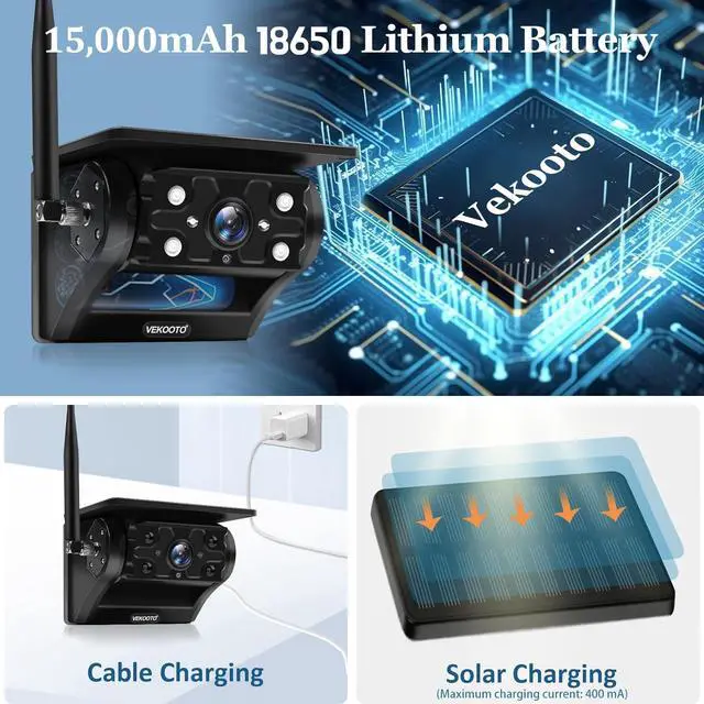 Alt view image 6 of 7 - VEKOOTO Magnetic Solar Wireless Backup Camera VK7, 7'' IPS Touchscreen Monitor HD1080P No Wiring Rechargeable Camera for RV, Trailer, Camper, Car
