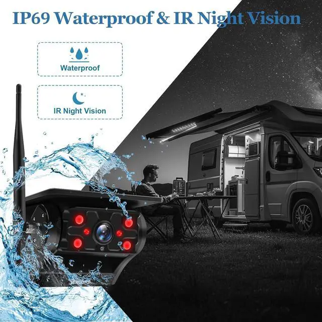 Alt view image 7 of 7 - VEKOOTO Magnetic Solar Wireless Backup Camera VK7, 7'' IPS Touchscreen Monitor HD1080P No Wiring Rechargeable Camera for RV, Trailer, Camper, Car