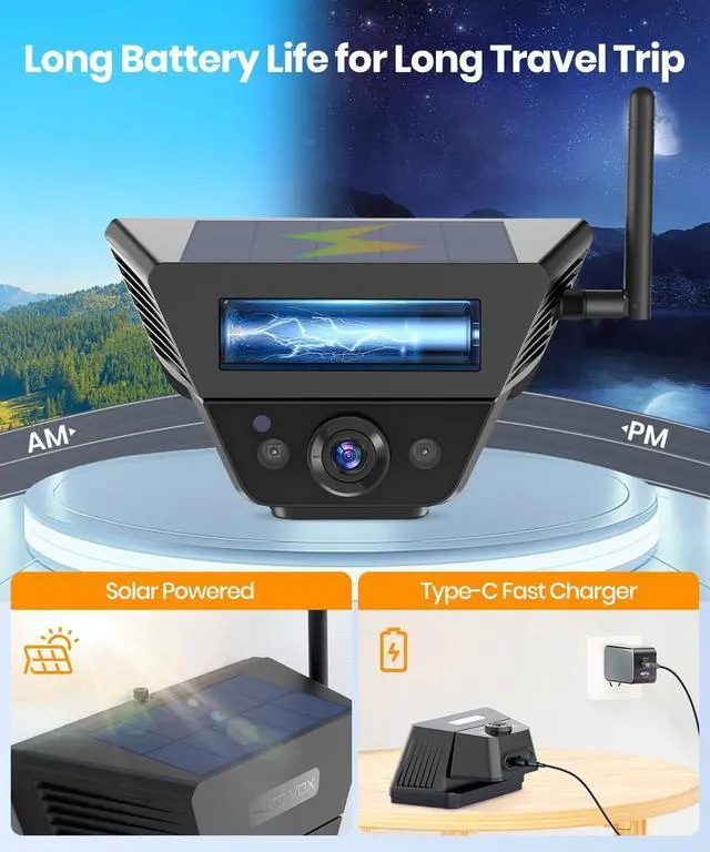 Alt view image 3 of 7 - Solar Backup Camera Wireless for RVs and Trailers No-Installation - 7.2" HD 1080P Monitor,Dual Camera System, Strong Magnetic Scratch-Proof Rear View Camera for Trucks, Campers, SUVs, and Cars